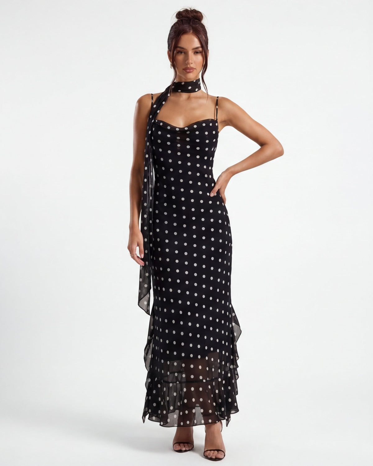 Robe longue à pois Noir