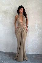 Robe longue col licou Imara à découpes