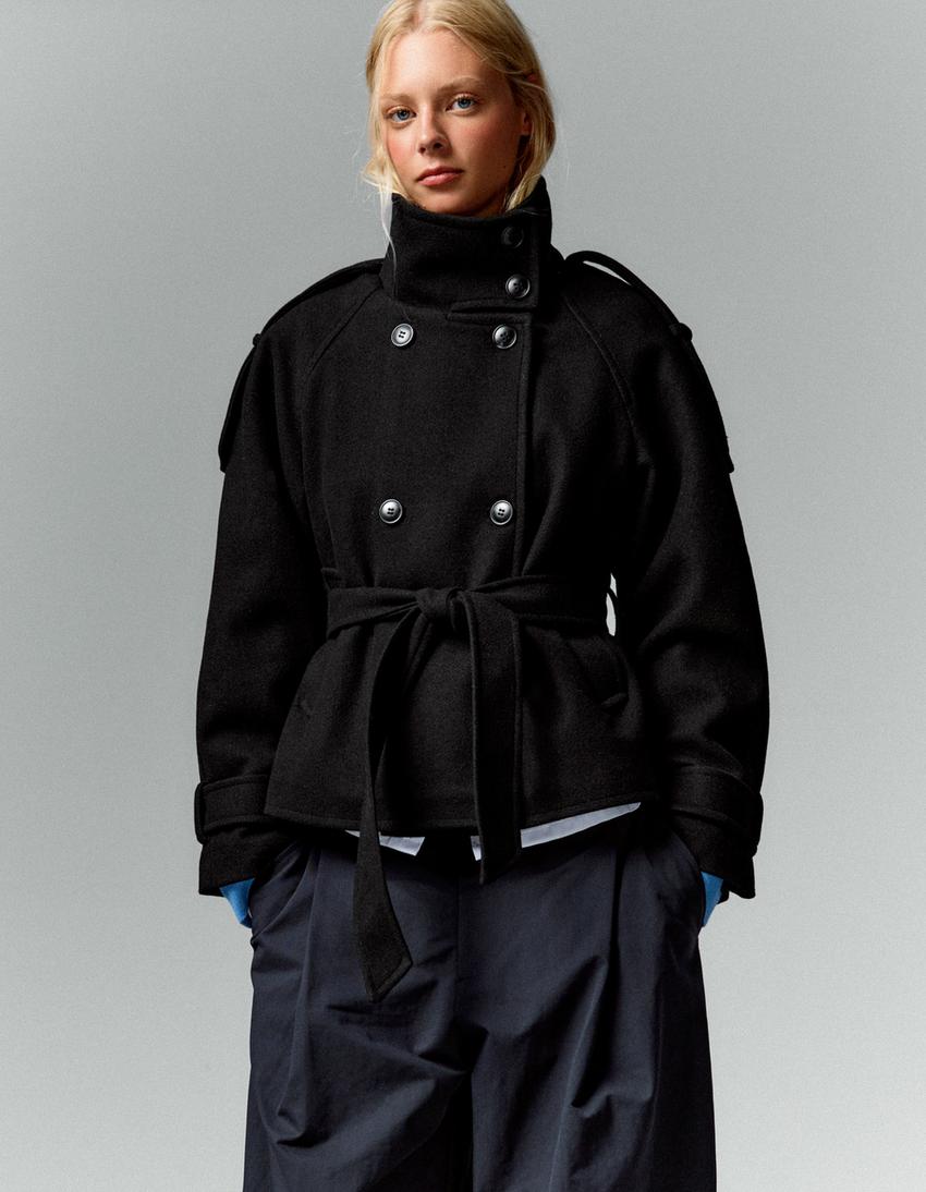 Manteau ceinturé Elvéra à col cheminée – photo 9