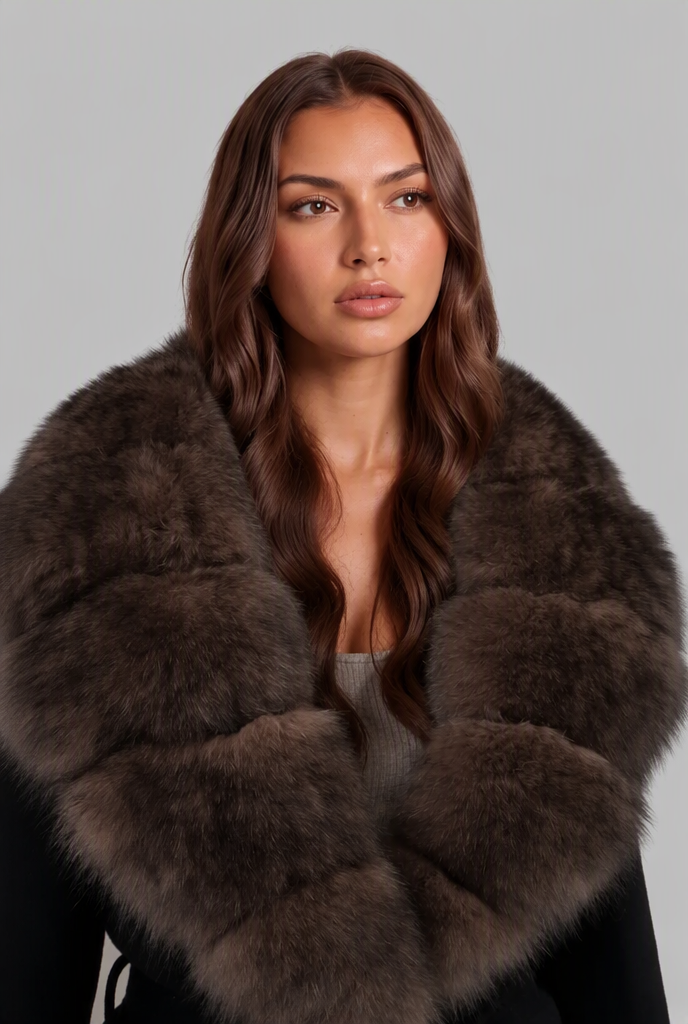 Manteau ceinturé en laine à col fausse fourrure – photo 3